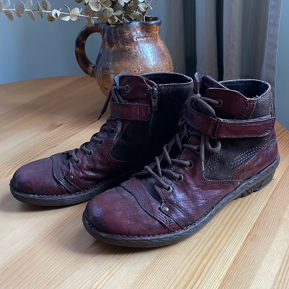 Burgundy Italian leather zip/tie boots
